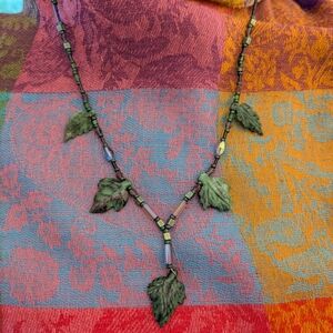 Green Patina Leaf Drop Necklace